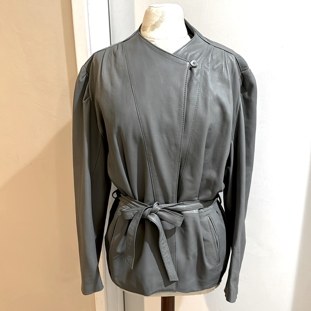 Peleteria Rey Leather Vintage Gray Soft Belted Pockets Jacket Spain EU 54 US L